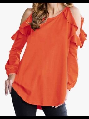 BNWT Chico's Bright Orange Cold-Shoulder Ruffle Blouse